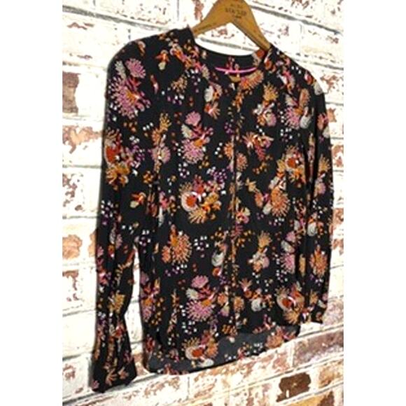 Anthropologie Conversations 28 of 52 Colloquial Peacock Collarless Button Down - Picture 6 of 15